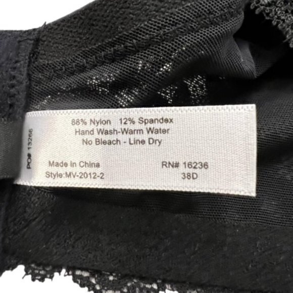 M. VIE INTIMATES Padded Bra Size 38D Black Lace Floral Lightly Padded  Brand new - Picture 6 of 8
